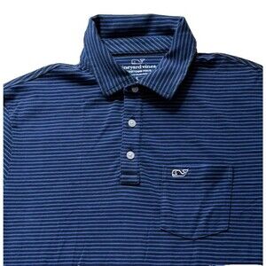 Vineyard Vines Polo Shirt Mens Small Blue Striped Edgartown Short Sleeve Golf